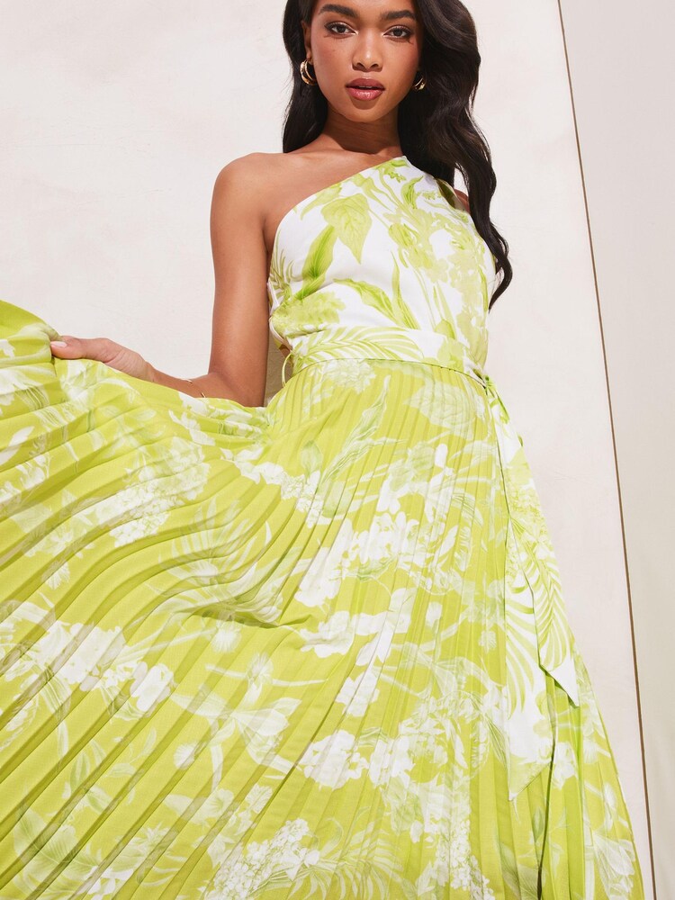 Lipsy Green One Shoulder Belted Pleated Midi Dress - Image 4 of 4 Lipsy Green One Shoulder Belted Pleated Midi Dress - Image 4 of 4