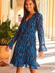 Sosandar Blue Wrap Front Dress - Image 5 of 5