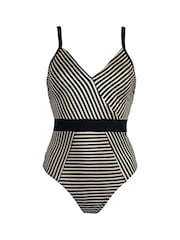 Pour Moi Black/ Gold Radiance V Neck Control Swimsuit - Image 4 of 5