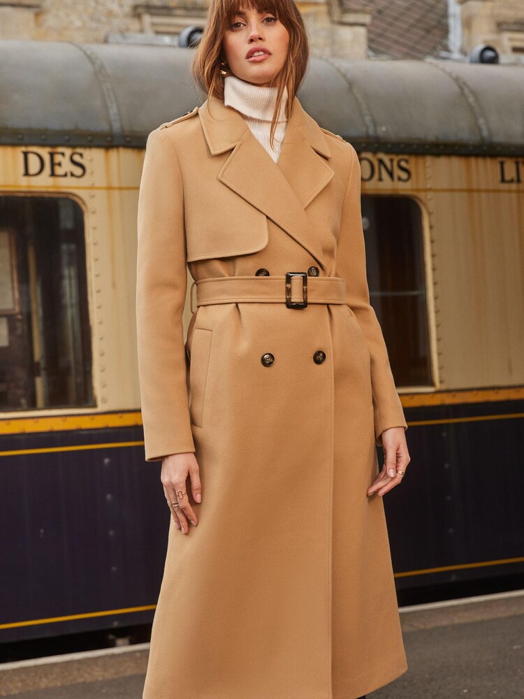 Love & Roses Camel Smart Double Breasted Belted Trench Coat - Image 2 of 4 Love & Roses Camel Smart Double Breasted Belted Trench Coat - Image 2 of 4
