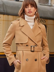 Love & Roses Camel Smart Double Breasted Belted Trench Coat - Image 4 of 4