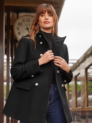 Love & Roses Black Funnel Neck Short Double Breasted Military Coat - Image 1 of 4