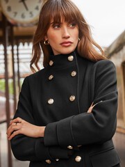 Love & Roses Black Funnel Neck Short Double Breasted Military Coat - Image 2 of 4