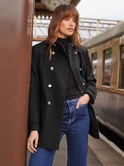 Love & Roses Black Funnel Neck Short Double Breasted Military Coat - Image 4 of 4