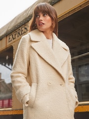 Love & Roses Ivory White Oversized Collar Boucle Pea Coat - Image 1 of 4