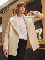 Love & Roses Ivory White Oversized Collar Boucle Pea Coat - Image 2 of 4