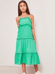 Lipsy Green Broderie Tiered Broderie Maxi Dress - Image 1 of 8