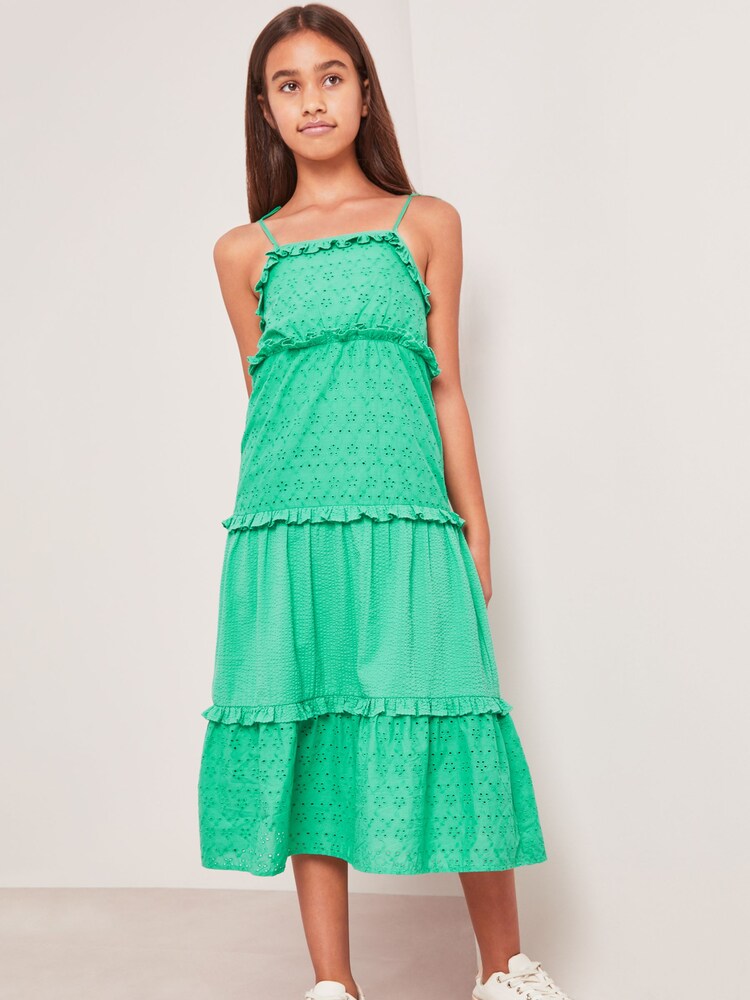 Lipsy Green Broderie Tiered Broderie Maxi Dress - Image 1 of 8