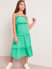 Lipsy Green Broderie Tiered Broderie Maxi Dress - Image 2 of 8
