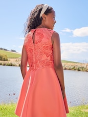 Lipsy Coral Pink Lace Bodice Occasion Dress - Image 2 of 4