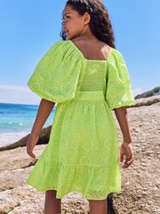 Lipsy Lime Green Broderie Puff Sleeve Trapeze Dress - Image 3 of 4