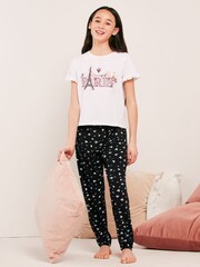 Lipsy Black Frill Short Sleeve Long Leg Pyjamas - Image 1 of 3