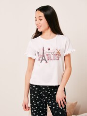 Lipsy Black Frill Short Sleeve Long Leg Pyjamas - Image 2 of 3