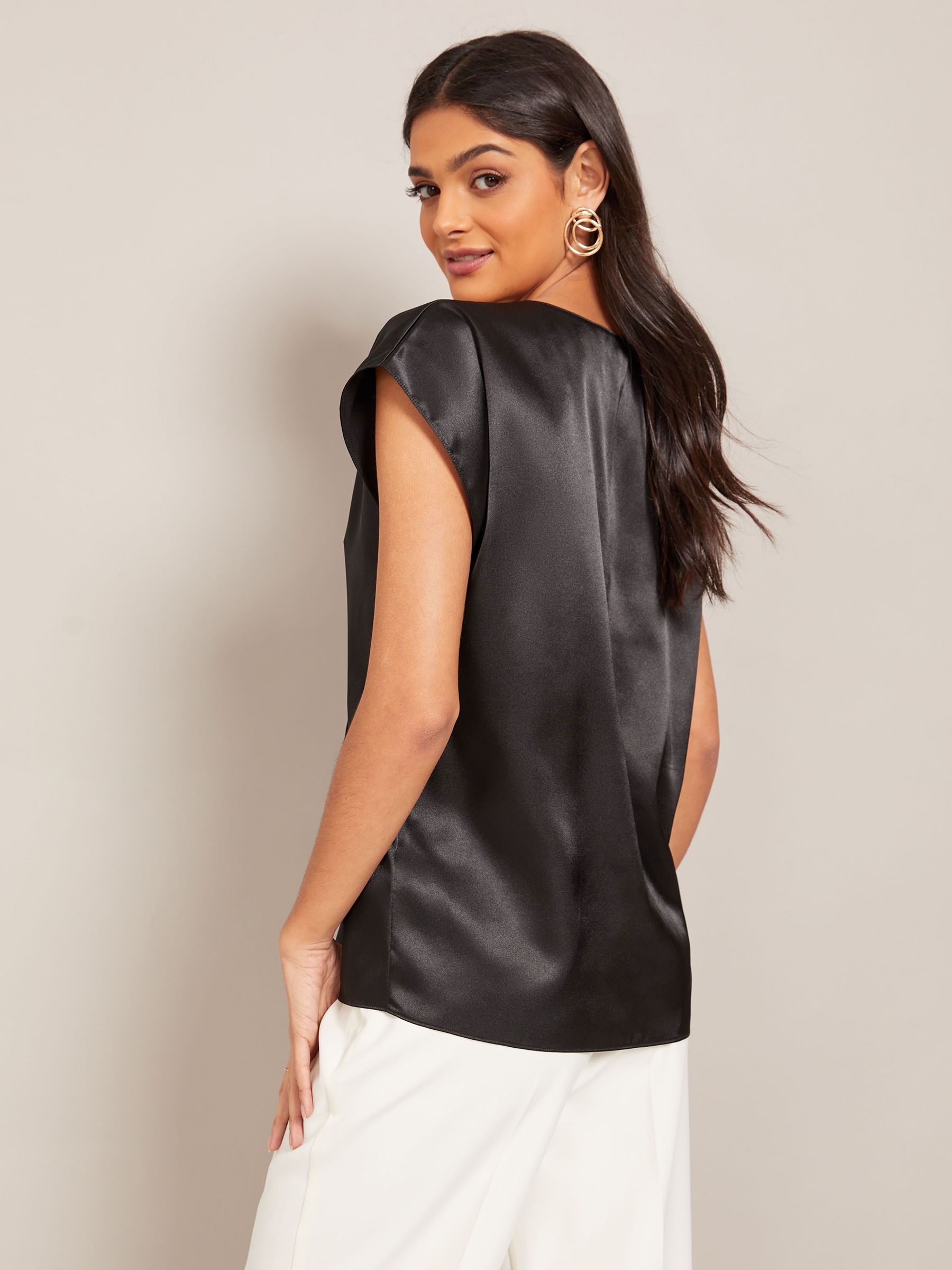 Buy Friends Like These Black V Neck Short Sleeve Satin Blouse from Next Luxembourg