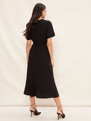 Friends Like These Black Tulip Sleeve Belted Flute Hem Midi Dress - Image 4 of 4
