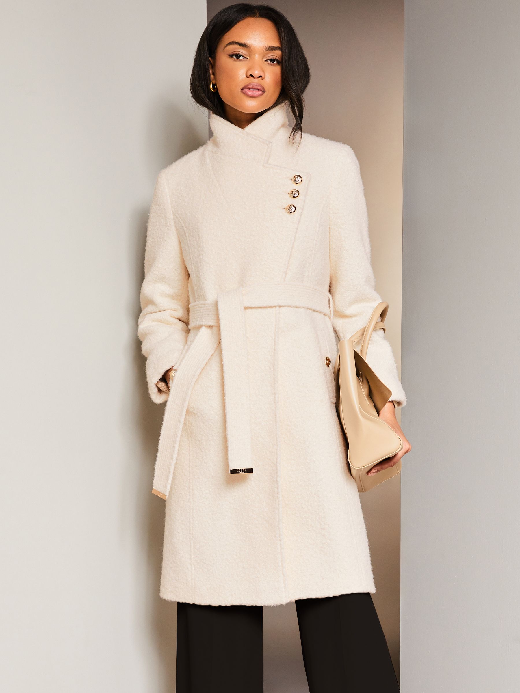 Buy Lipsy Ivory Boucle Smart Wrap Coat from Next Luxembourg