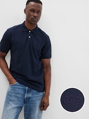 Gap Dark Blue Pique Logo 100% Cotton Short Sleeve Polo Shirt - Image 1 of 4