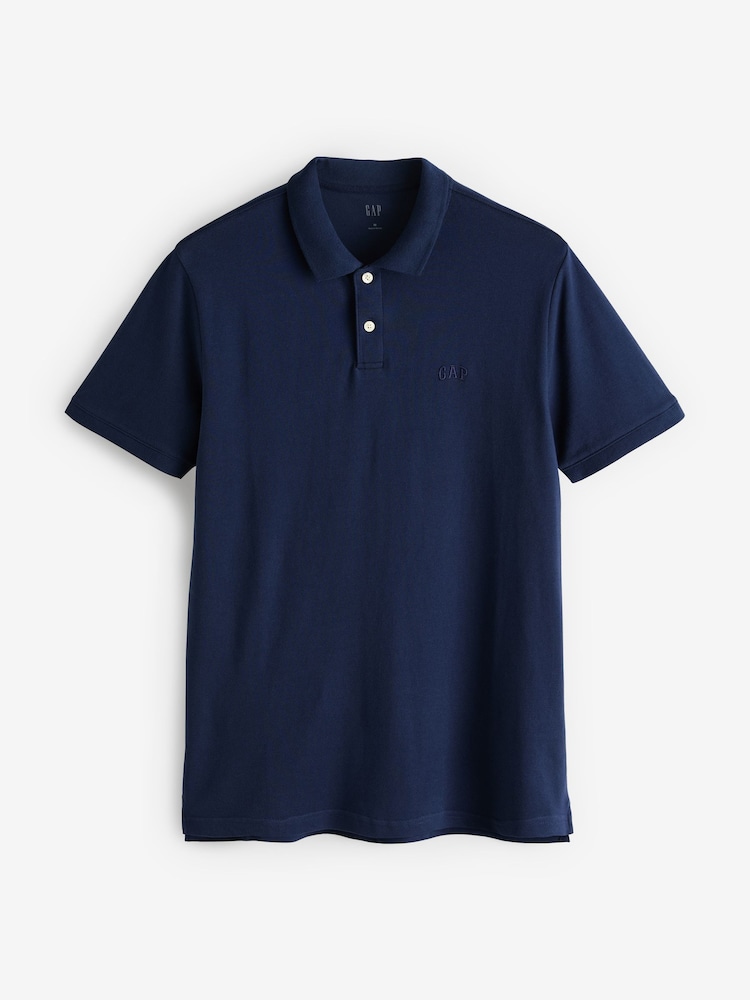 Gap Dark Blue Pique Logo 100% Cotton Short Sleeve Polo Shirt - Image 2 of 4