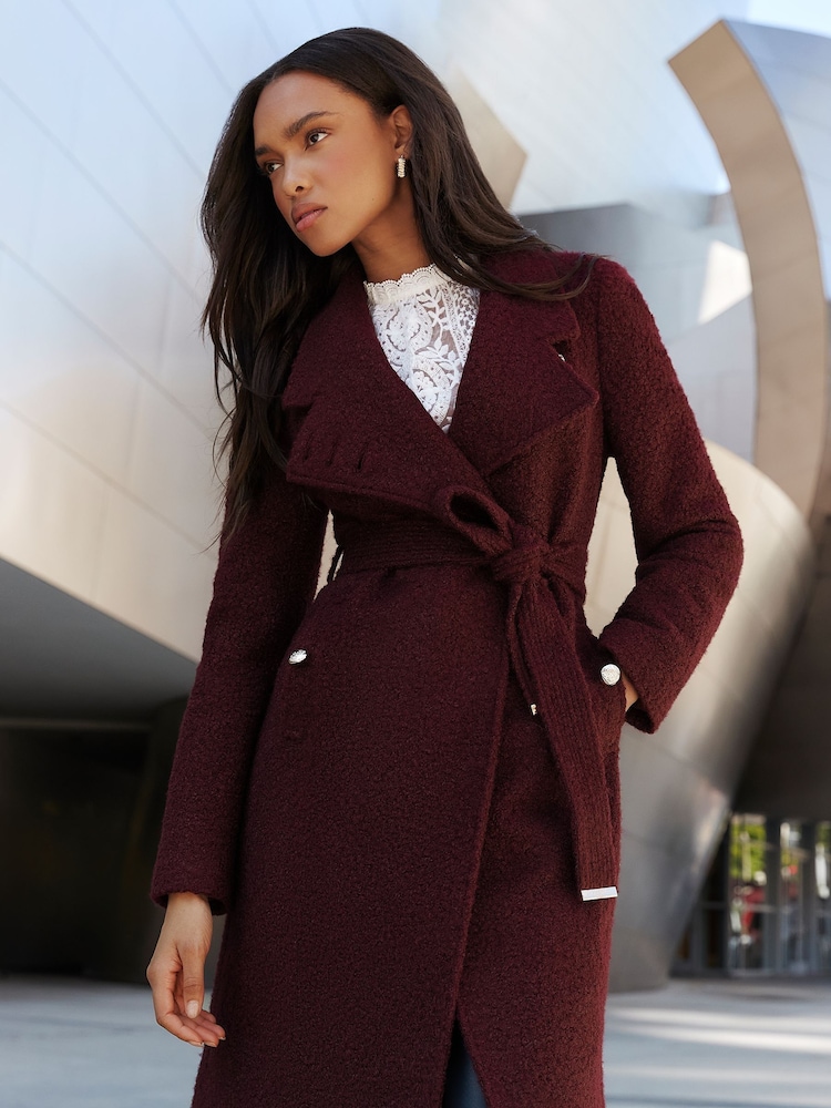 Lipsy Berry Red Petite Boucle Smart Wrap Coat - Image 1 of 4