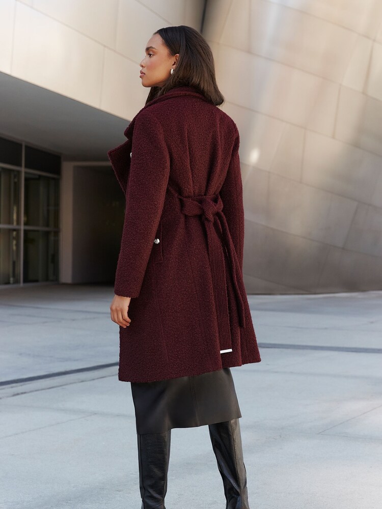 Lipsy Berry Red Petite Boucle Smart Wrap Coat - Image 2 of 4