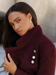 Lipsy Berry Red Petite Boucle Smart Wrap Coat - Image 4 of 4