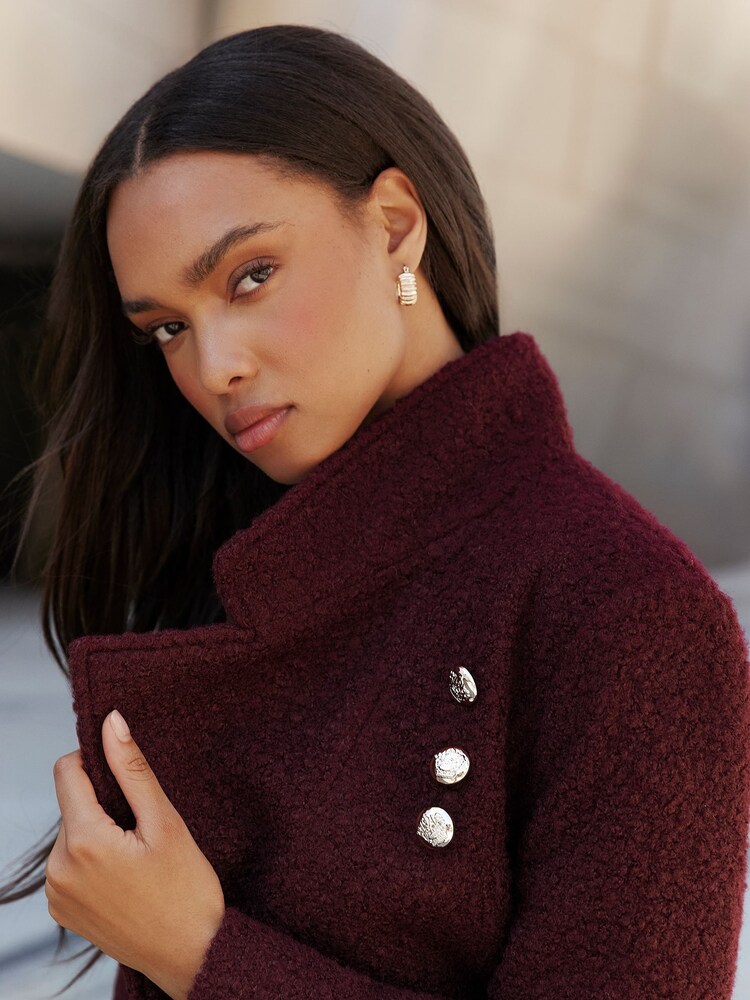 Lipsy Berry Red Petite Boucle Smart Wrap Coat - Image 4 of 4