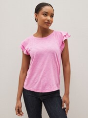 Gap Pink Ruffle Sleeve Crew Neck Smocked T-Shirt - Image 1 of 5