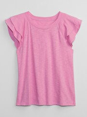 Gap Pink Ruffle Sleeve Crew Neck Smocked T-Shirt - Image 4 of 5