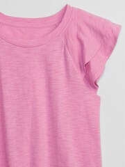 Gap Pink Ruffle Sleeve Crew Neck Smocked T-Shirt - Image 5 of 5