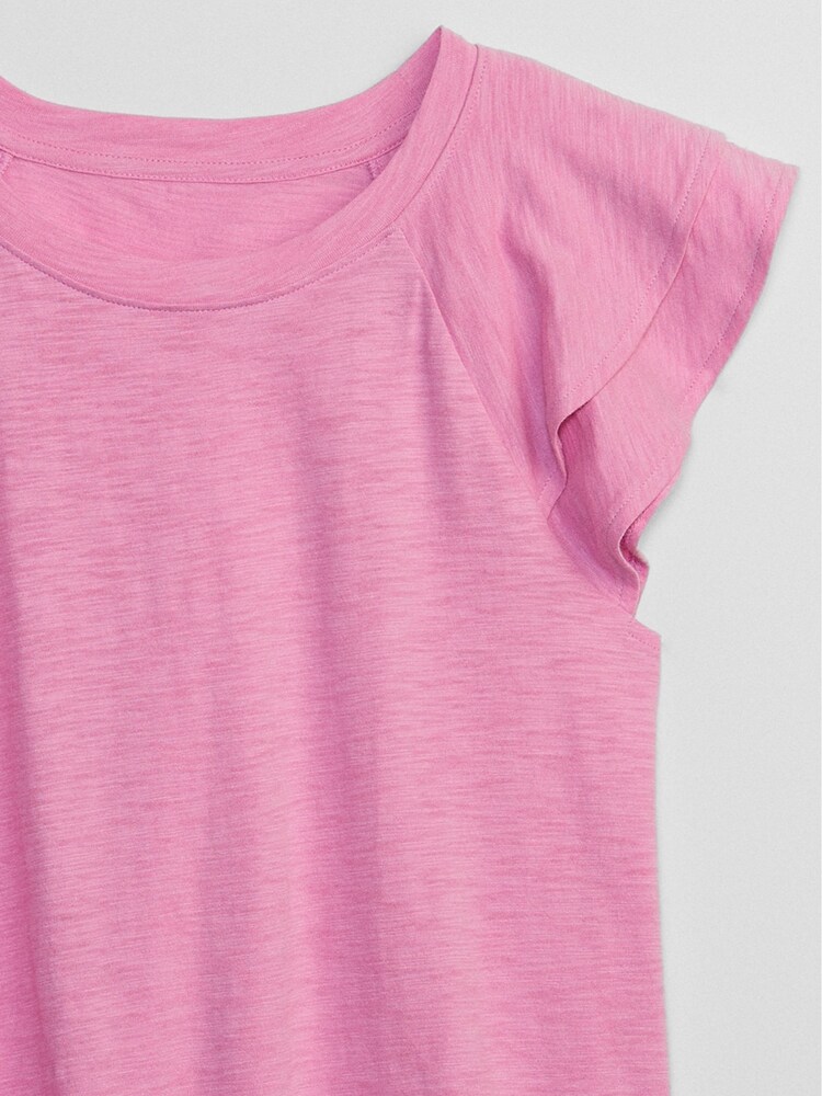 Gap Pink Ruffle Sleeve Crew Neck Smocked T-Shirt - Image 5 of 5 Gap Pink Ruffle Sleeve Crew Neck Smocked T-Shirt - Image 5 of 5