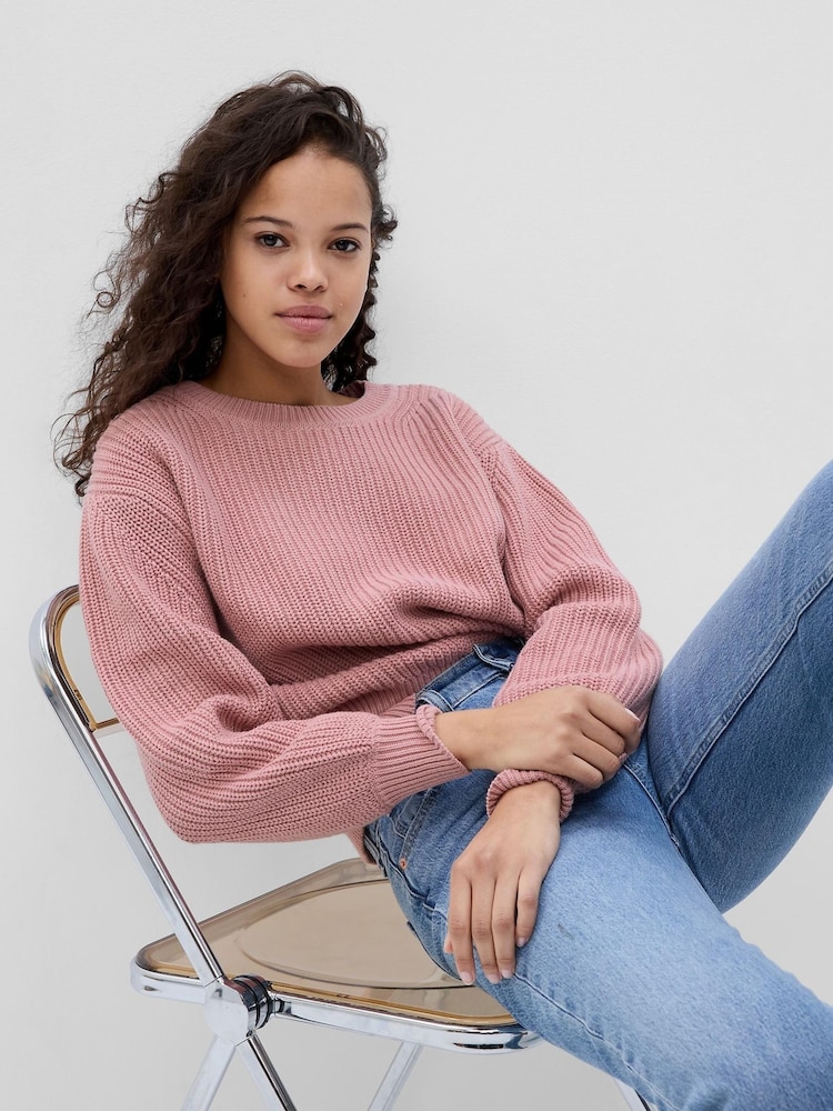 Gap Pink Shaker-Stitch Crewneck Jumper - Image 1 of 2 Gap Pink Shaker-Stitch Crewneck Jumper - Image 1 of 2