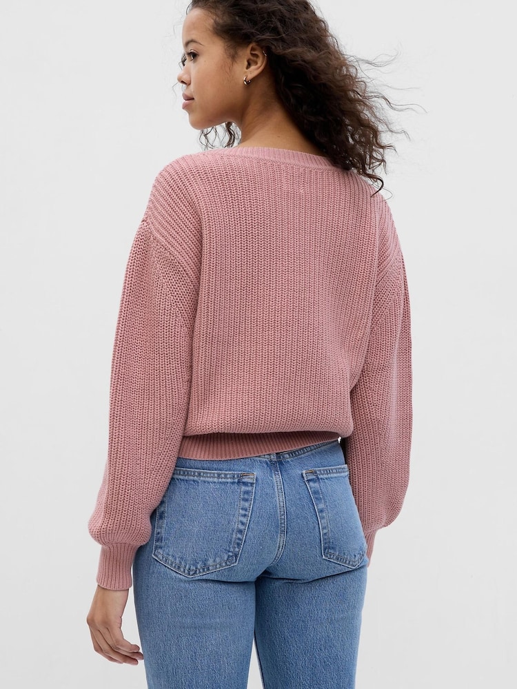 Gap Pink Shaker-Stitch Crewneck Jumper - Image 2 of 2 Gap Pink Shaker-Stitch Crewneck Jumper - Image 2 of 2