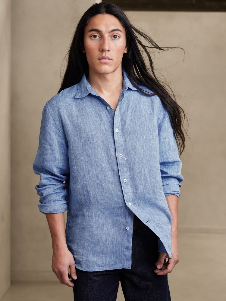 Banana Republic Blue Castello Linen Shirt - Image 1 of 4