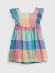 Gap Multi Linen-Cotton Plaid Flutter Sleeve Dress - Image 1 of 3