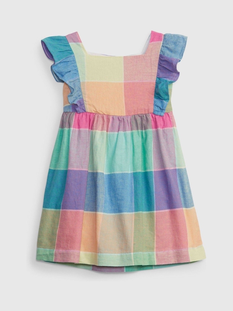 Gap Multi Linen-Cotton Plaid Flutter Sleeve Dress - Image 1 of 3