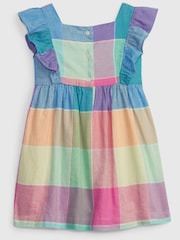 Gap Multi Linen-Cotton Plaid Flutter Sleeve Dress - Image 2 of 3