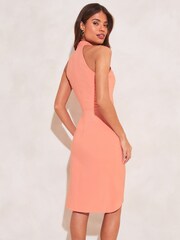 Lipsy Orange Halter Neck Asymmetric Bodycon Dress - Image 2 of 4