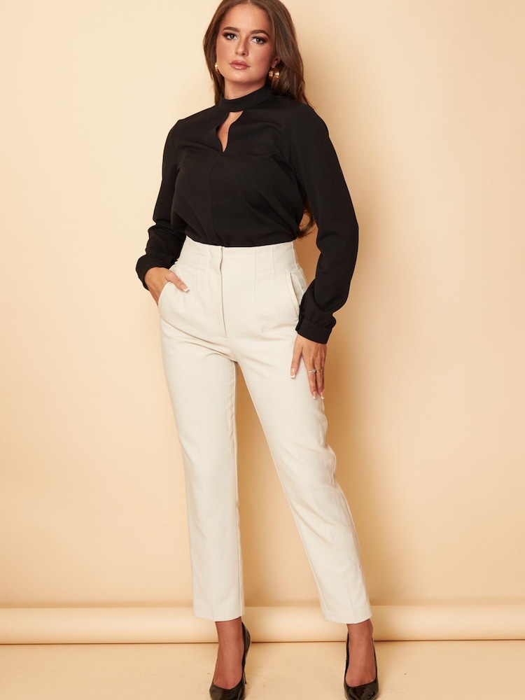 Girl In Mind Black Marissa Key Hole Neckline Blouse - Image 2 of 4