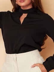 Girl In Mind Black Marissa Key Hole Neckline Blouse - Image 4 of 4