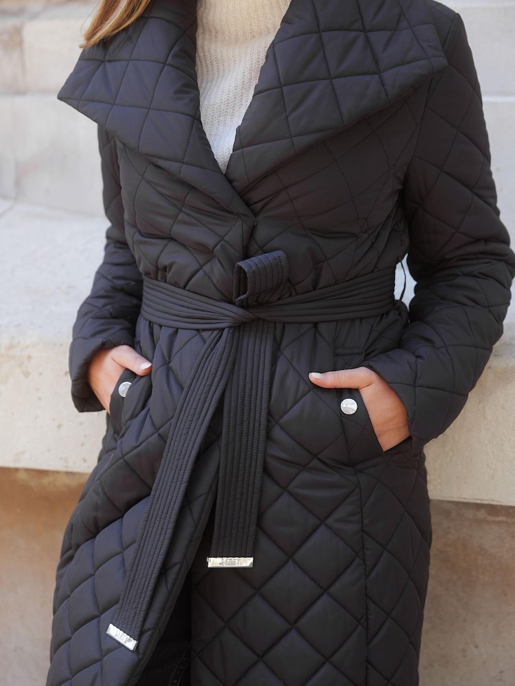Lipsy Black Petite Quilted Belted Wrap Padded Coat - Image 2 of 3