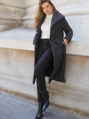 Lipsy Black Petite Quilted Belted Wrap Padded Coat - Image 3 of 3