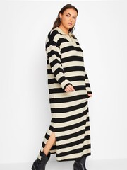 Yours Curve Cream & Black Luxury Soft Touch Scollared Stripe Dress - Image 1 of 5