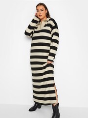 Yours Curve Cream & Black Luxury Soft Touch Scollared Stripe Dress - Image 2 of 5