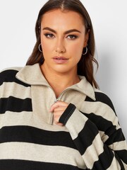 Yours Curve Cream & Black Luxury Soft Touch Scollared Stripe Dress - Image 4 of 5