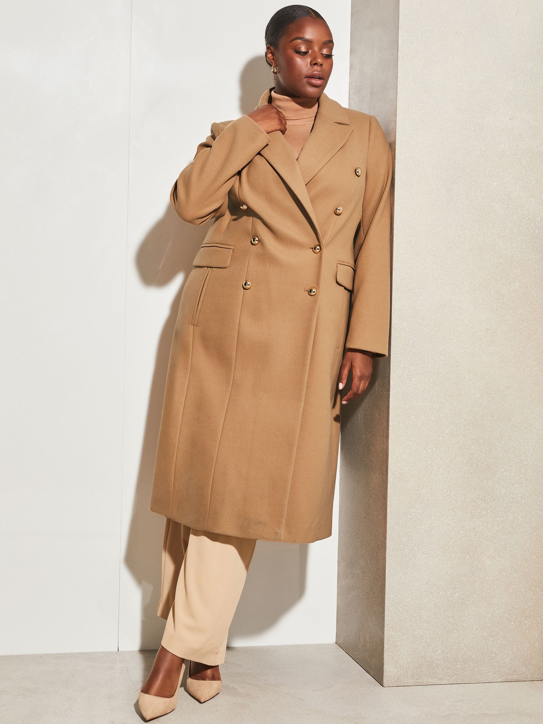 Lipsy Camel Double Breasted Longline Trench City Coat