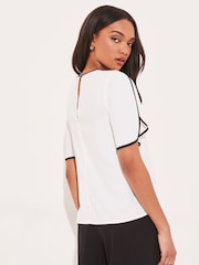 Lipsy White Split Flute Sleeve Round Neck Top - Image 1 of 4