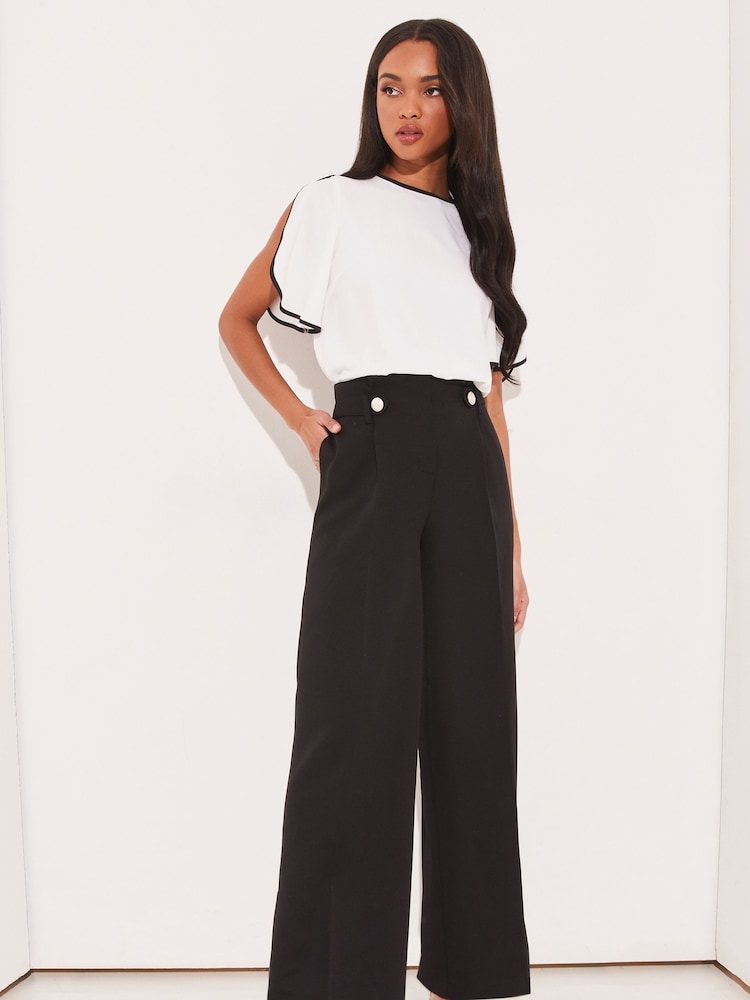 Lipsy White Split Flute Sleeve Round Neck Top - Image 2 of 4
