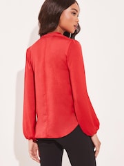 Lipsy Red Grandad Collar Long Sleeve Wrap Blouse - Image 2 of 4
