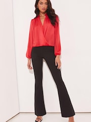 Lipsy Red Grandad Collar Long Sleeve Wrap Blouse - Image 3 of 4