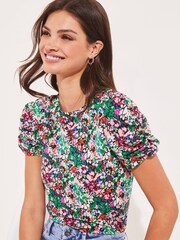 Lipsy Pink Ditsy Floral Ruched Sleeve Top - Image 2 of 4